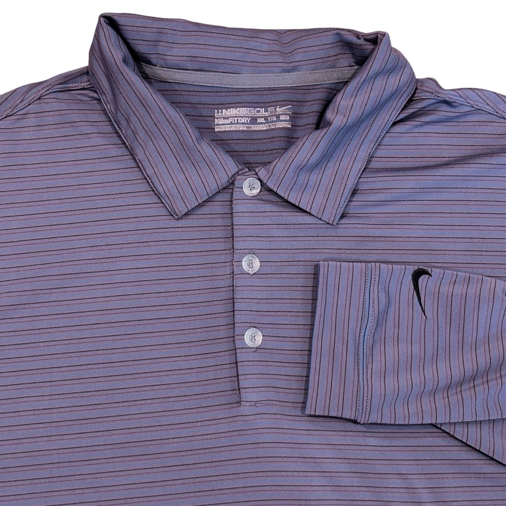 Nike Golf Polo Shirt Long Sleeve Purple Stripe Shirt XXL